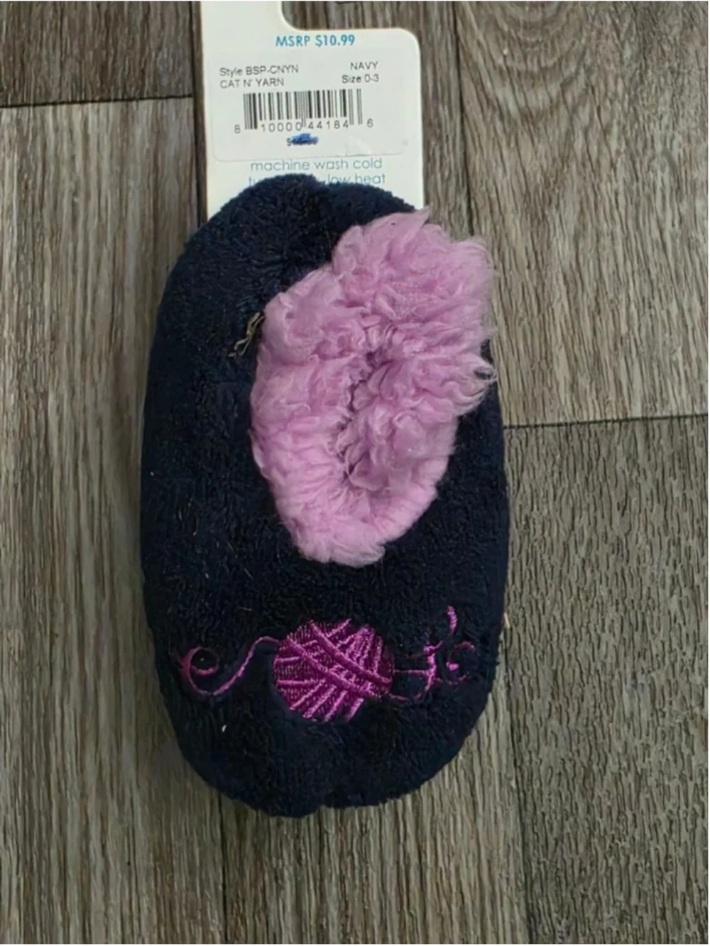 Baby Snoozies! Navy Purple‎ Cat & Yarn Slippers 0-3mo